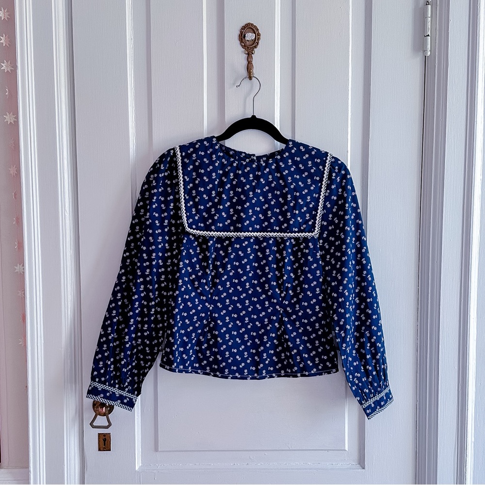 Doen Midnight Blue Blouse with Ivory Details